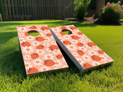 Retro Strawberry Daisy Cornhole Boards
