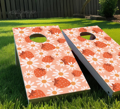 Retro Strawberry Daisy Cornhole Boards