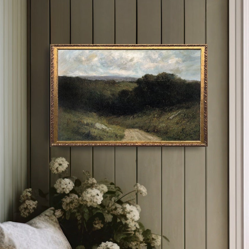 Vintage Art Dirt Road Moody Painting - Mulberry Market Designs