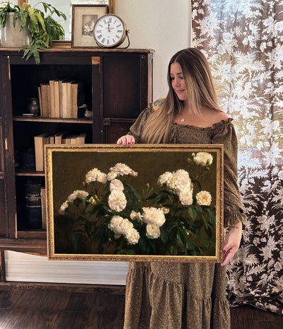 Vintage Painting Gold Framed Moody Roses Art - Mulberry Market Designs