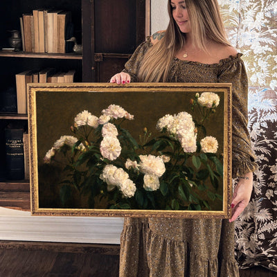 Vintage Painting Gold Framed Moody Roses Art - Mulberry Market Designs