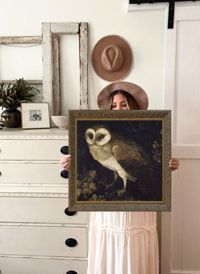Vintage Art Owl Moody Painting - Mulberry Market Designs