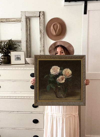 Vintage Art Trois Roses Painting - Mulberry Market Designs