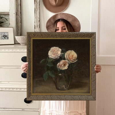 Vintage Art Trois Roses Painting - Mulberry Market Designs