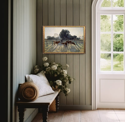 Vintage Art Mornings on the Farm Cow Painting - Mulberry Market Designs