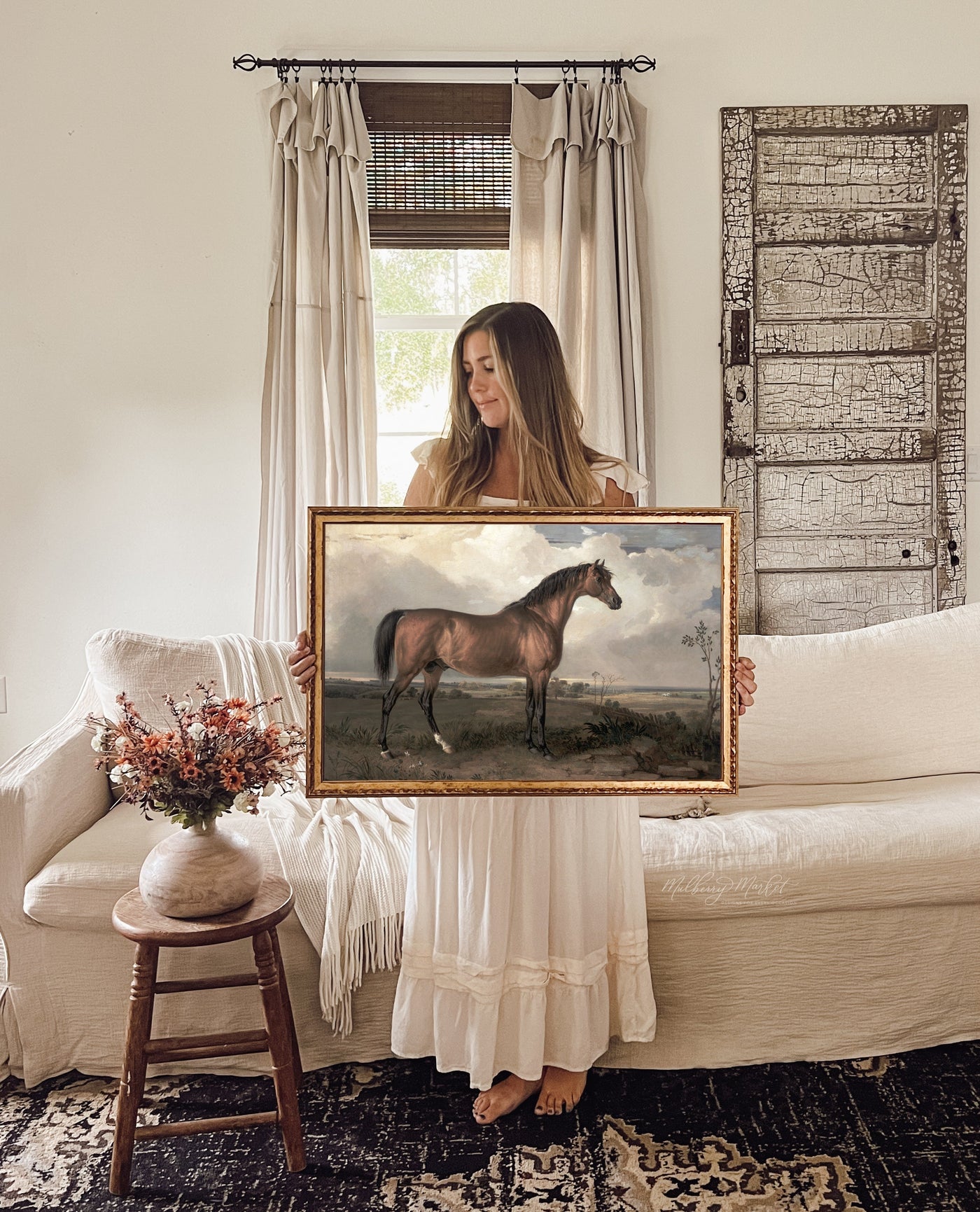 Vintage Gold Framed Stallion Painting - Mulberry Market Designs