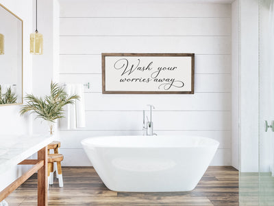 Wash Your Worries Away | Wood Framed Sign - Mulberry Market Designs