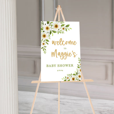 White Flowers Baby Shower Sign