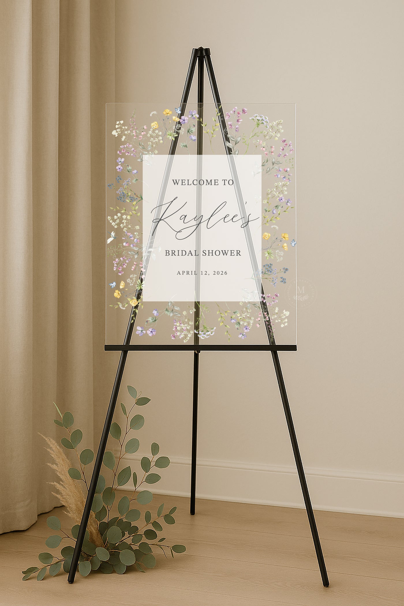 Wildflower Floral Acrylic Bridal Shower Sign