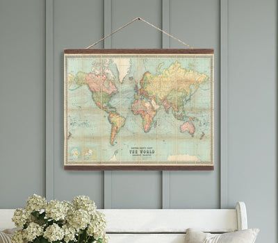 Vintage World Map Tapestry Canvas Wall Decor