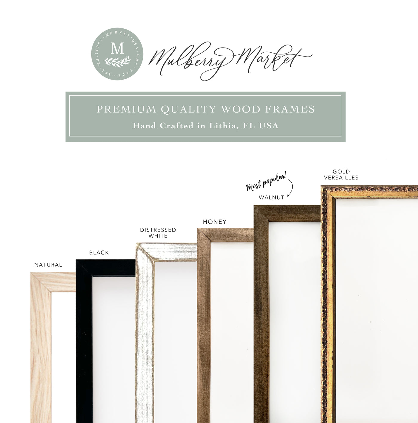 a variety of wood frames with a white background
