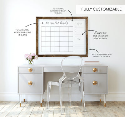 Personalized Wood Framed Acrylic Wall Calendar - Mulberry Market Designs