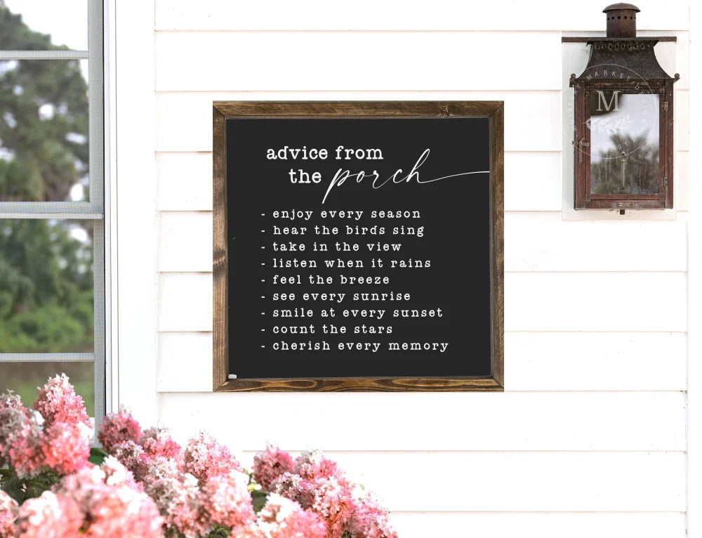 Advice From The Porch Wood Framed Sign 18X18 / Walnut Black Wood Framed Sign