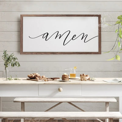 Amen | Farmhouse Dining Room Sign Wood Framed Sign