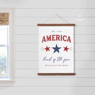 America Land Of The Free Hanging Canvas Sign