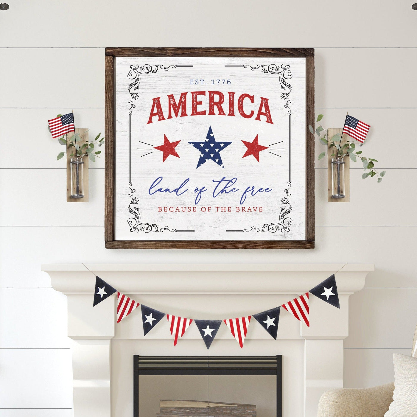 America Land of The Free Sign | 4th of July Farmhouse Sign - Mulberry Market Designs