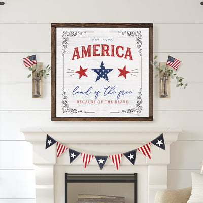 America Land of The Free Sign | 4th of July Farmhouse Sign - Mulberry Market Designs