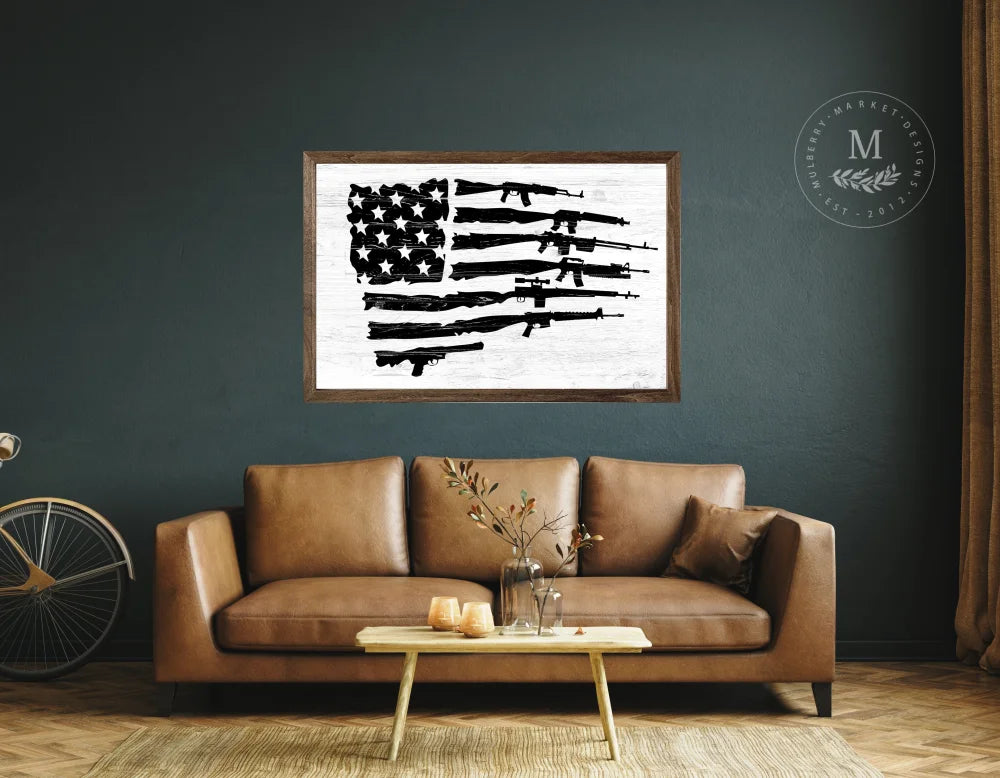 American Flag Gun Enthusiast Wood Wall Art Wood Framed Sign