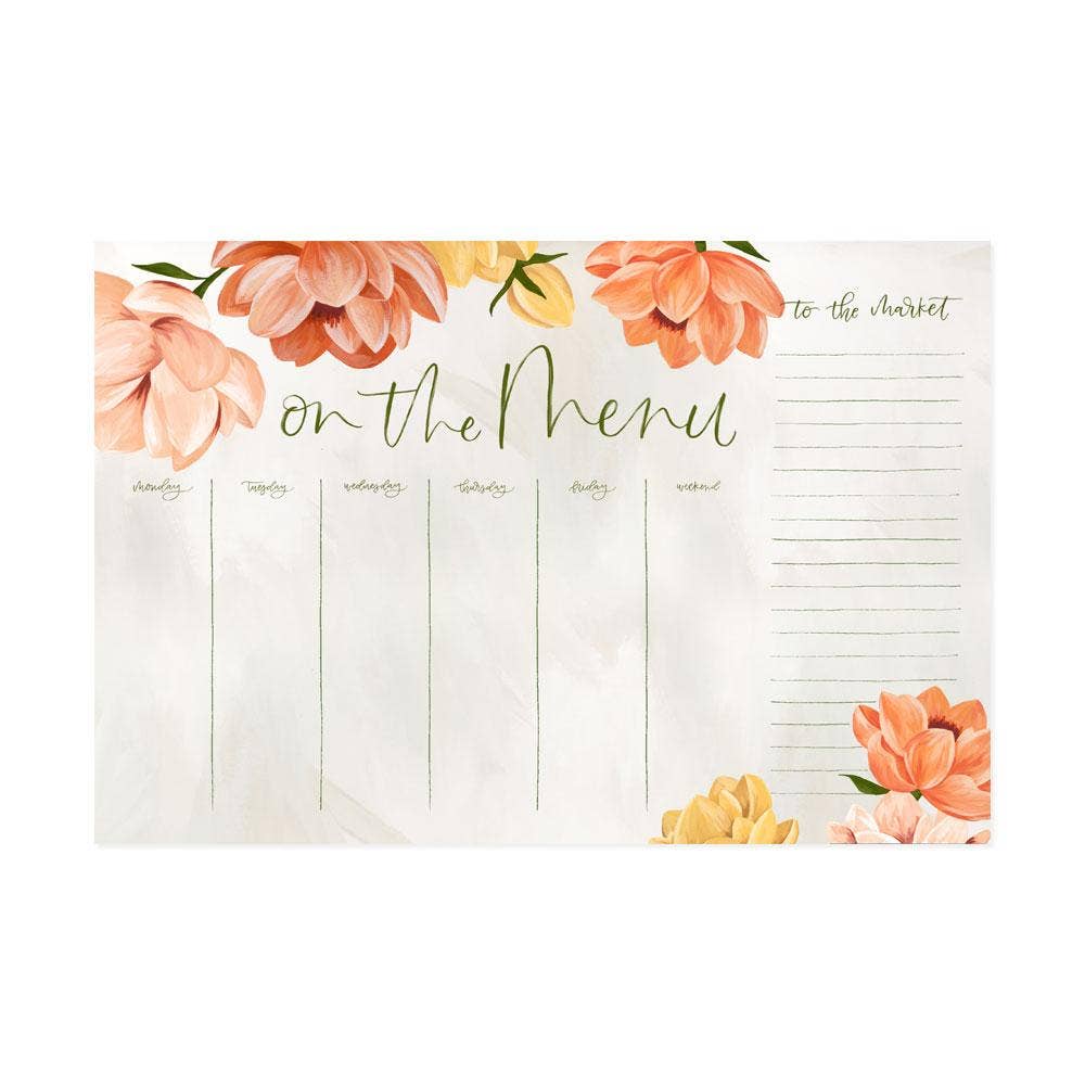 Peach Florals Menu & Grocery Notepad - Mulberry Market Designs