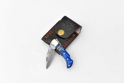 Compact Royal Blue Pocket Knife with Case