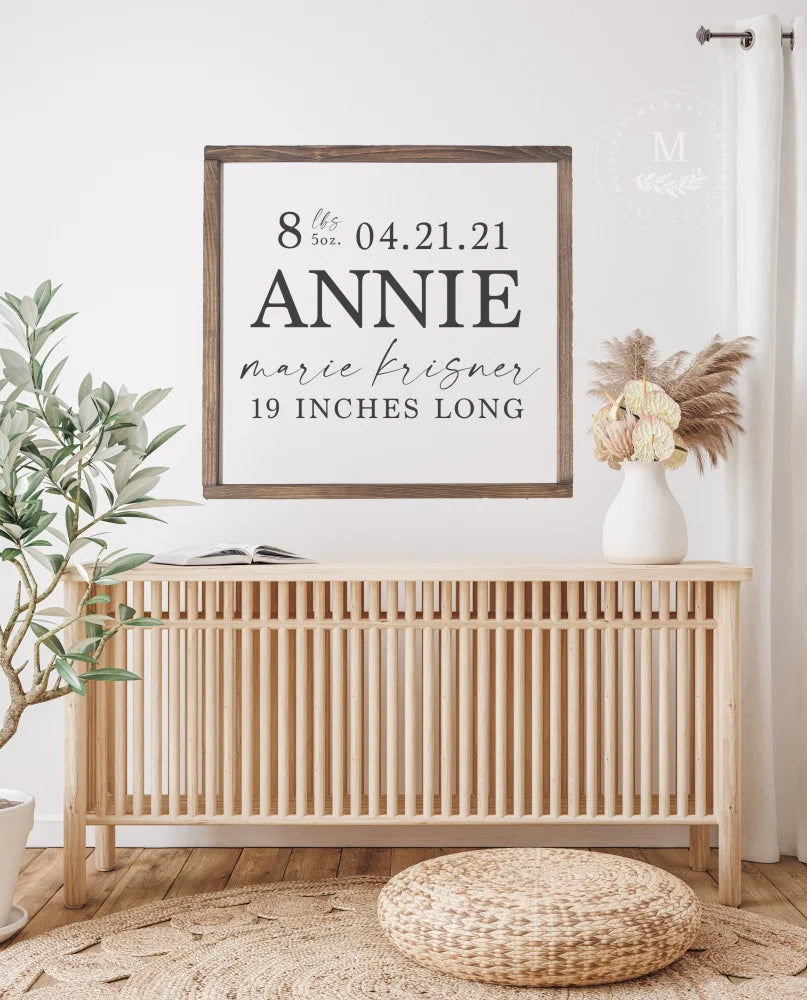 Baby Birth Stats | Nursery Wall Art Wood Framed Sign