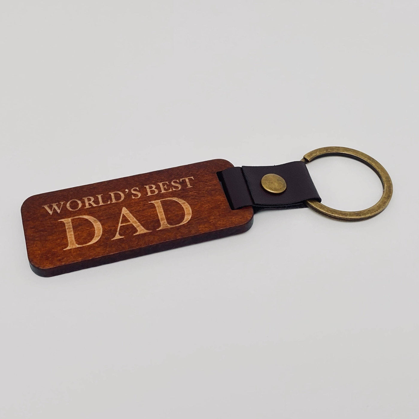 Worlds Greatest Dad Leather & Wood Pendant Keychain