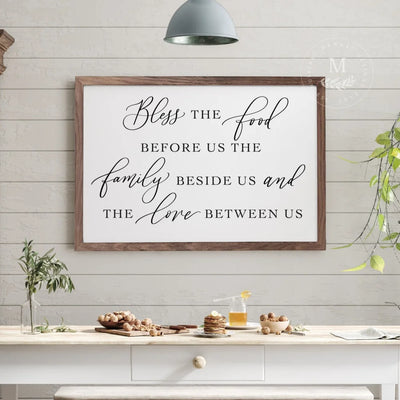 Bless The Food Before Us | Dining Room Sign Wood Framed Sign