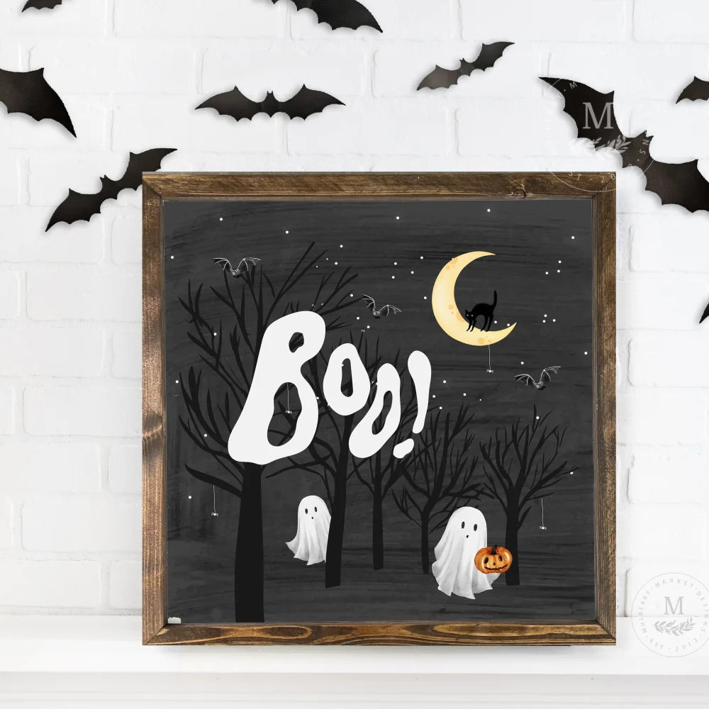 Boo Ghost Halloween Sign Wood Framed Sign
