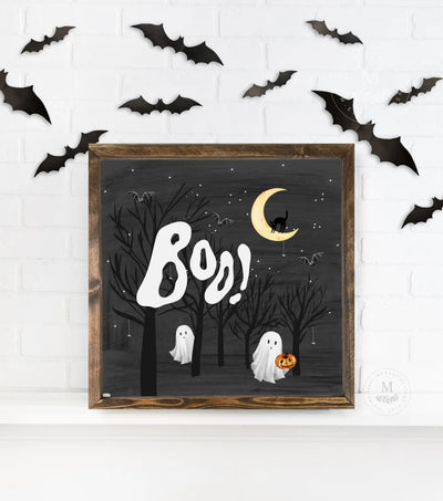 Boo Ghost Halloween Sign Wood Framed Sign