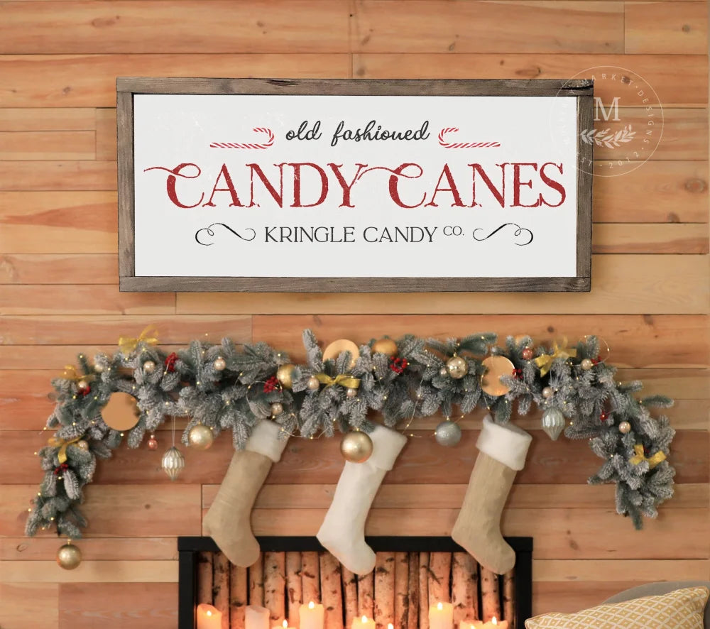 Christmas Candy Cane Sign | Old Fashioned Canes Wood Framed Wood Framed Sign