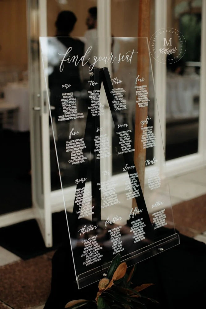 Clear Acrylic Wedding Seating Chart Sign