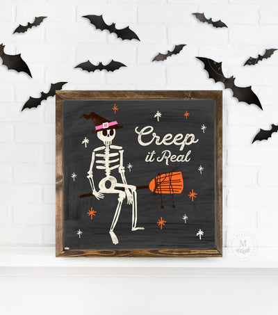 Creep It Real Skeleton Halloween Sign Wood Framed Sign