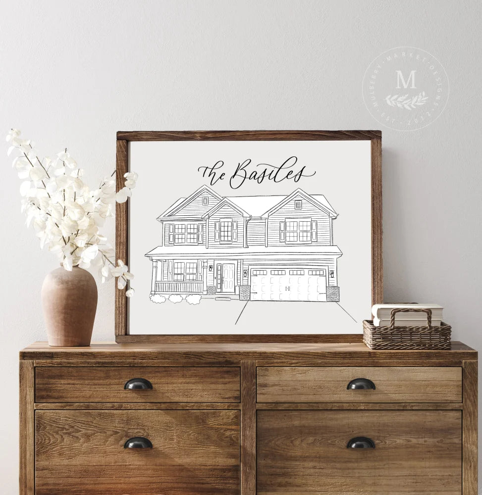 Custom house portrait, housewarming gift, closing gift, gift for new home owners, newlywed gift, personalized gift for her, farmhouse sign, personalized house portrait