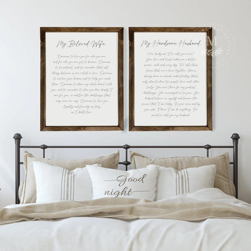 Custom Set Of Wedding Vows Signs Wood Framed Sign
