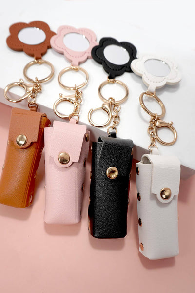 Leather Lipstick Holder Bag Keychain