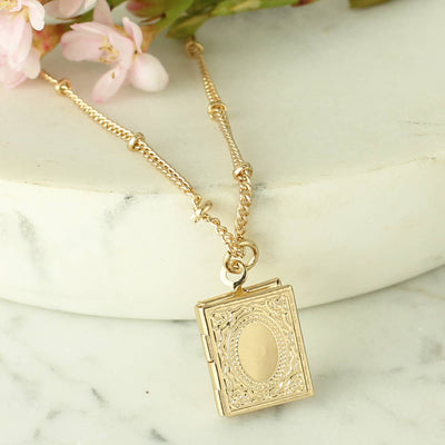 Gold Book Secret Locket Necklace