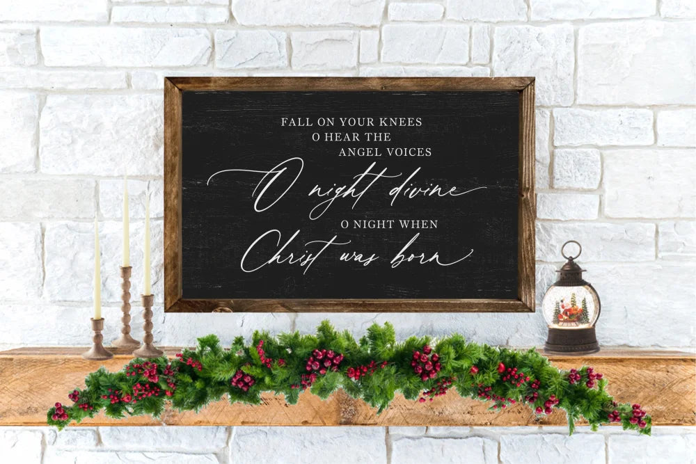 Fall On Your Knees Christmas Wood Framed Sign 20X16 / Walnut Frame Black Wood Framed Sign
