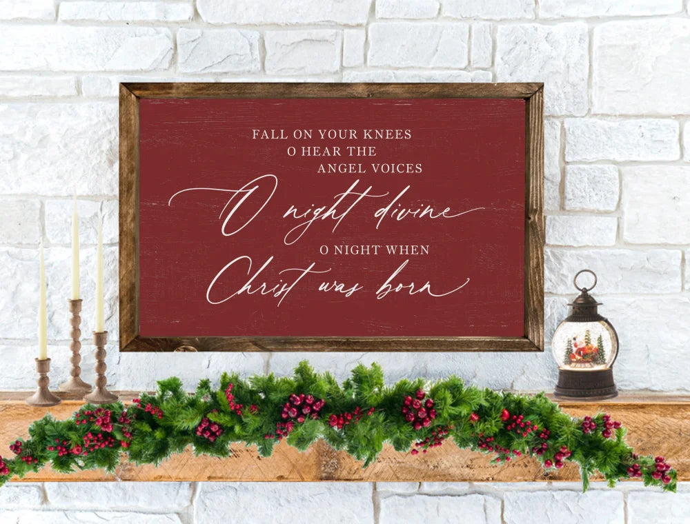 Fall On Your Knees Christmas Wood Framed Sign 20X16 / Walnut Frame Red Wood Framed Sign