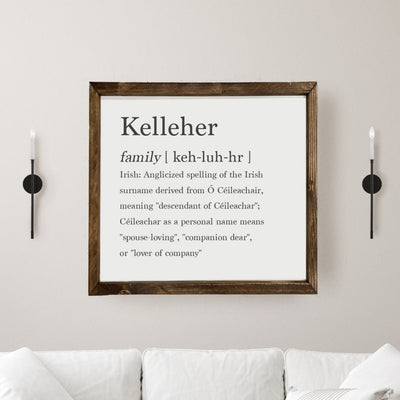 Custom Family Name Definition Sign | Wood Framed Sign - Mulberry Market Designs