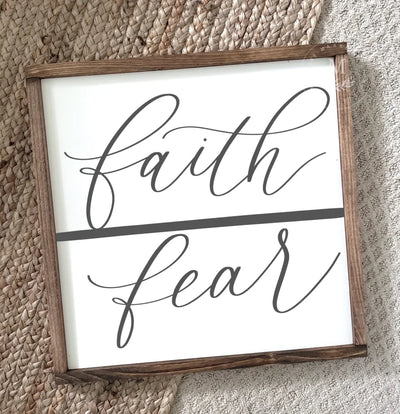 Farmhouse Faith Over Fear Wood Framed Sign