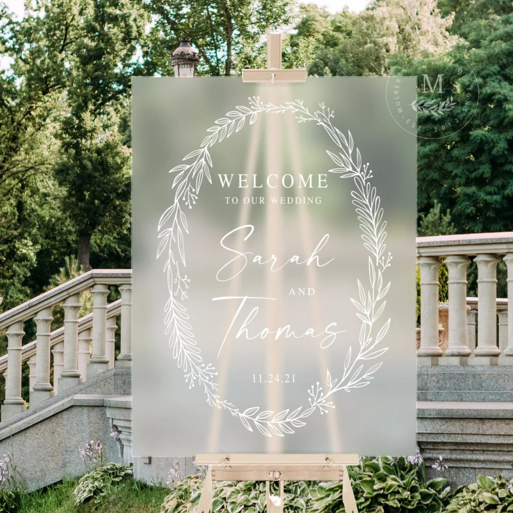 Floral Wreath Acrylic Wedding Welcome Sign