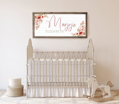 Personalized Floral Nursery Sign | Girl Nursery Sign - Mulberry Market Designs