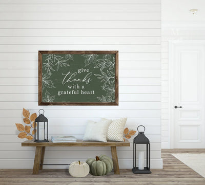Give Thanks With A Grateful Heart Fall Sign Wood Framed Sign