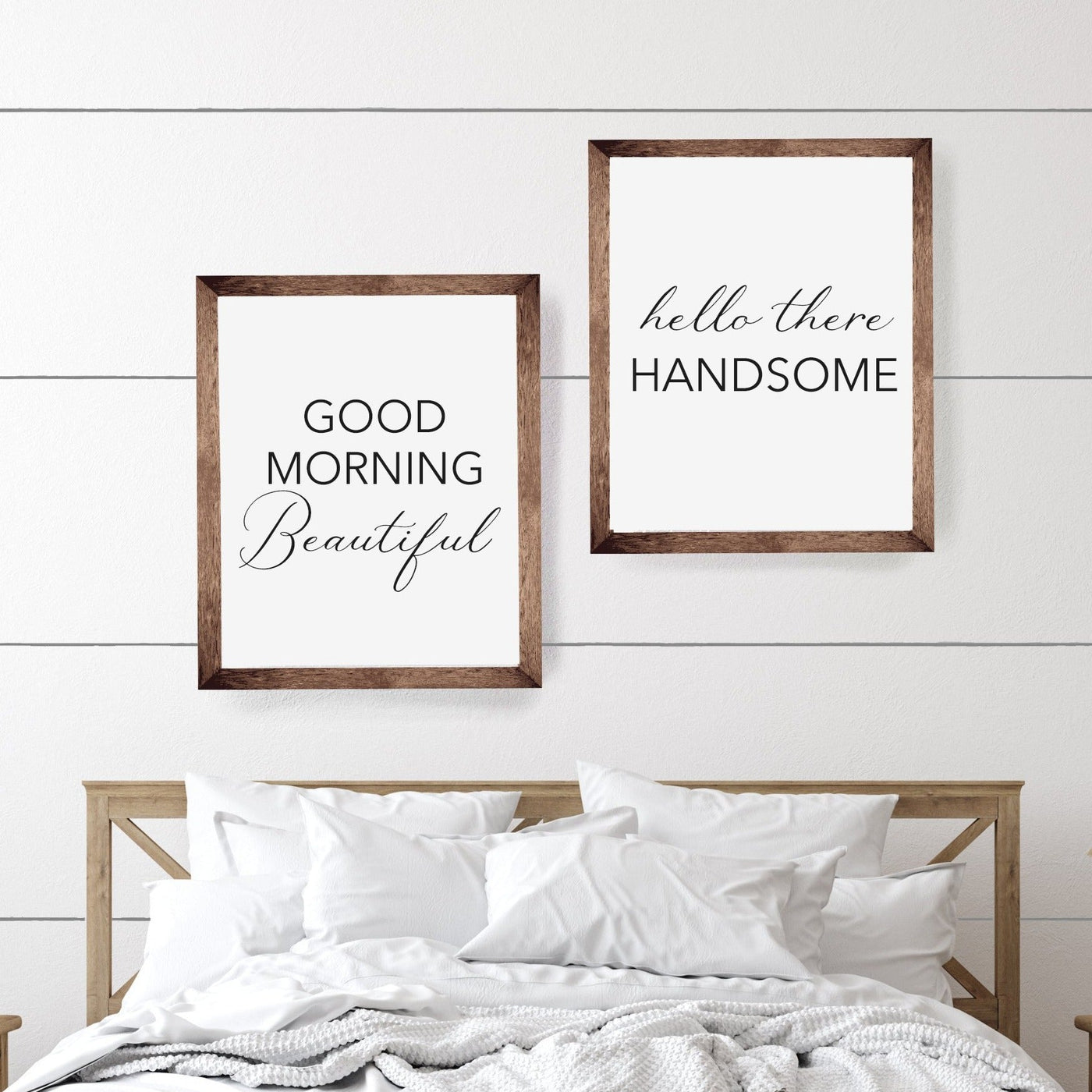 Good Morning Beautiful Hello There Handsome Set | Wood Framed Signs - Mulberry Market Designs