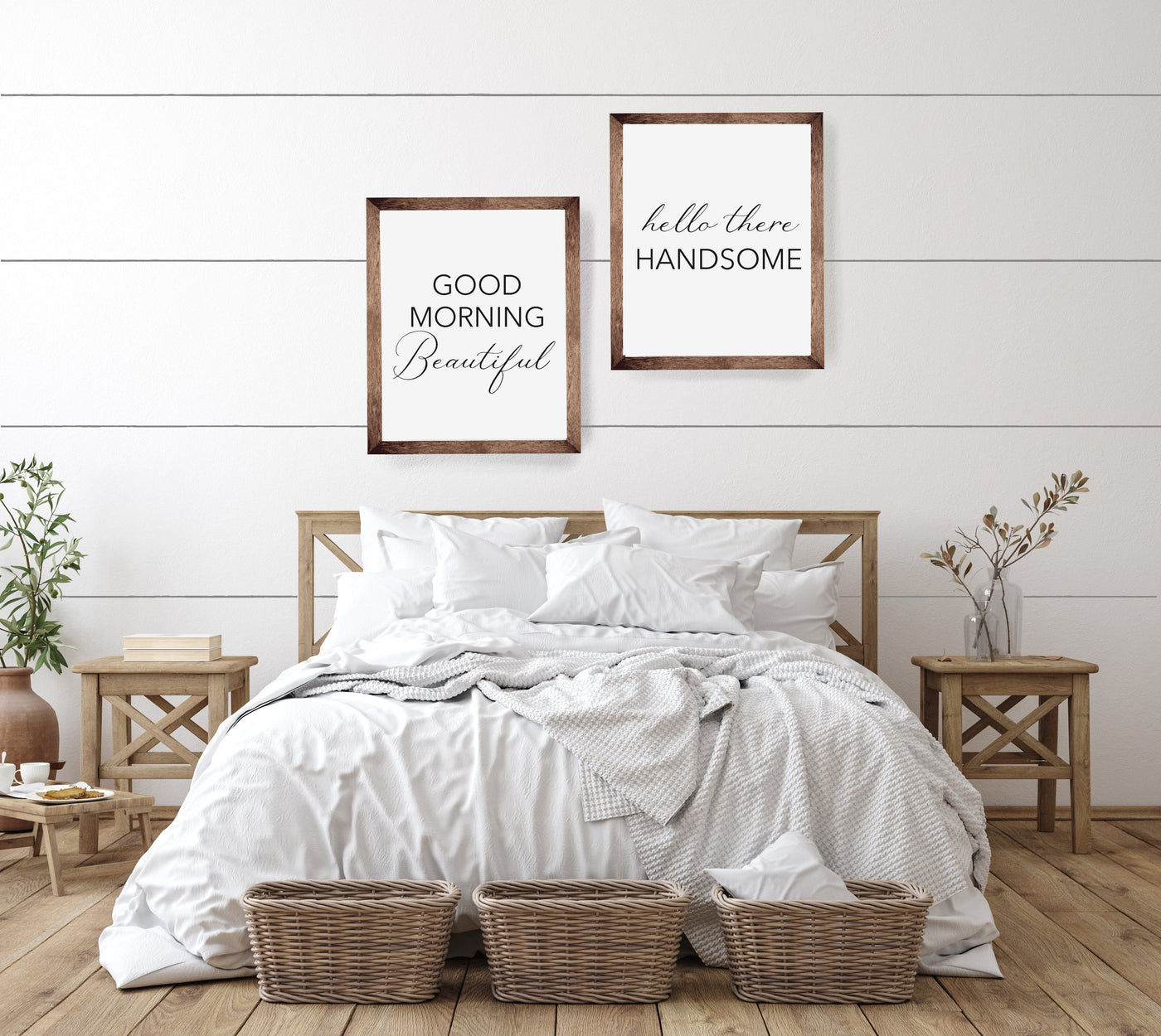 Good Morning Beautiful Hello There Handsome Set | Wood Framed Signs - Mulberry Market Designs