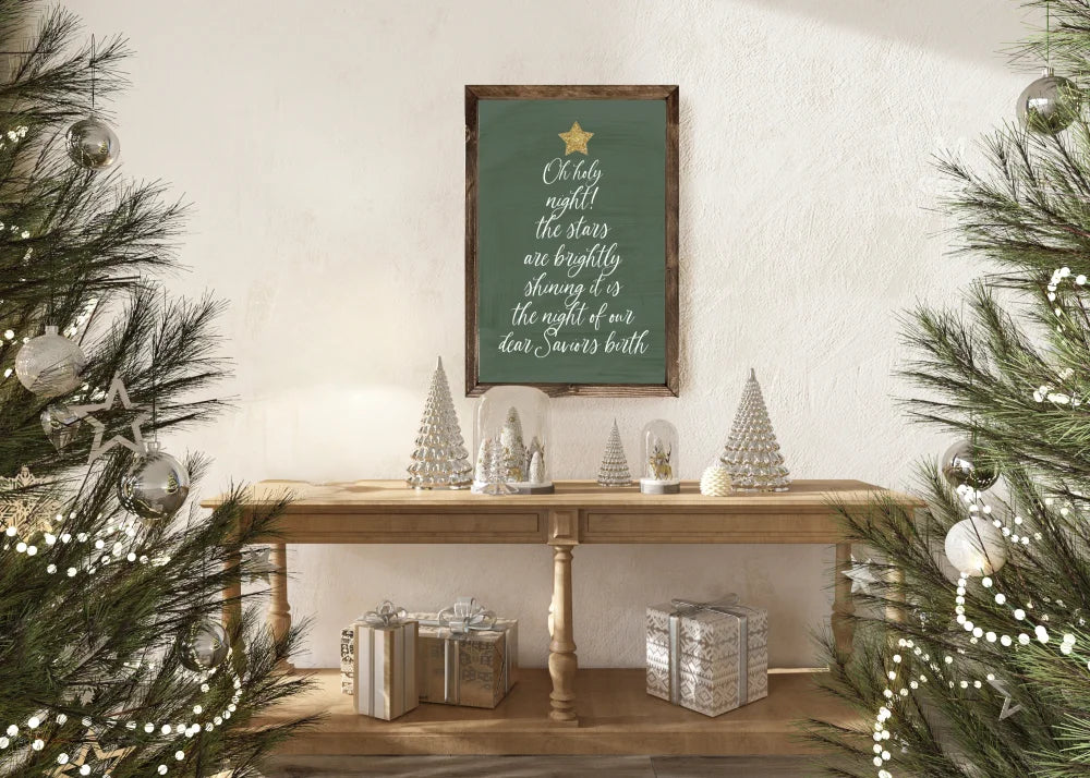 Oh Holy Night Christmas Tree Farmhouse Sign Wood Framed Sign