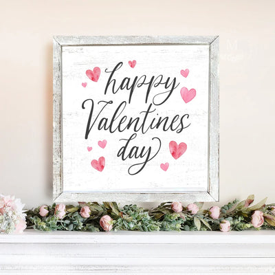 Happy Valentines Day Wall Art Sign 18X18 / Rustic White