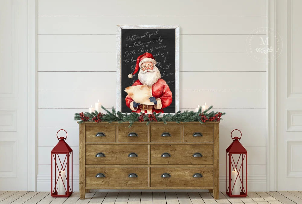 Hes Making A List Santa Christmas Sign Wood Framed Sign