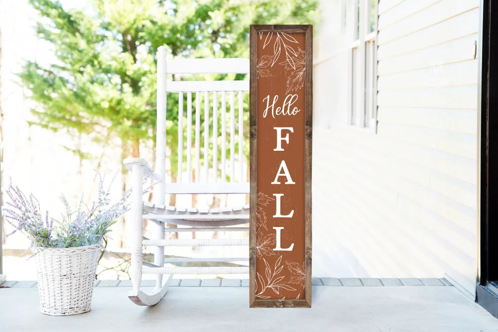 Hello Fall Wood Framed Porch Sign