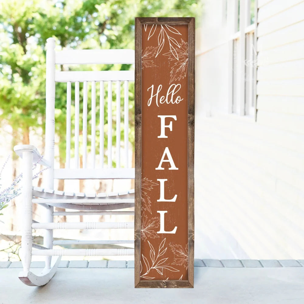 Hello Fall Wood Framed Porch Sign